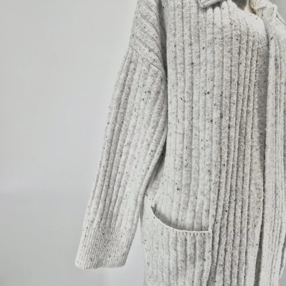 Song of Style Long Ribbed Knit Sz Large Soft Cardigan Duster Gray Fleck‎ Pockets